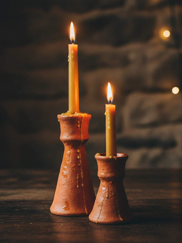 12. Terracotta Candle Holders with Beeswax Tapers
