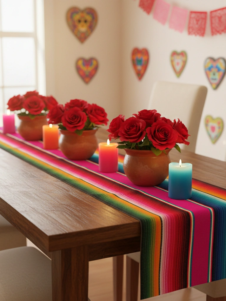 13. Colorful Mexican Blanket as Table Runner