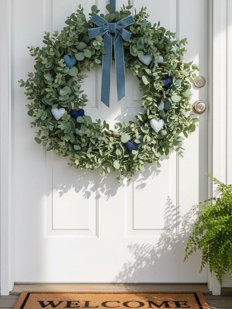 14. Blue Wreath with Valentine Ribbon for Front Door