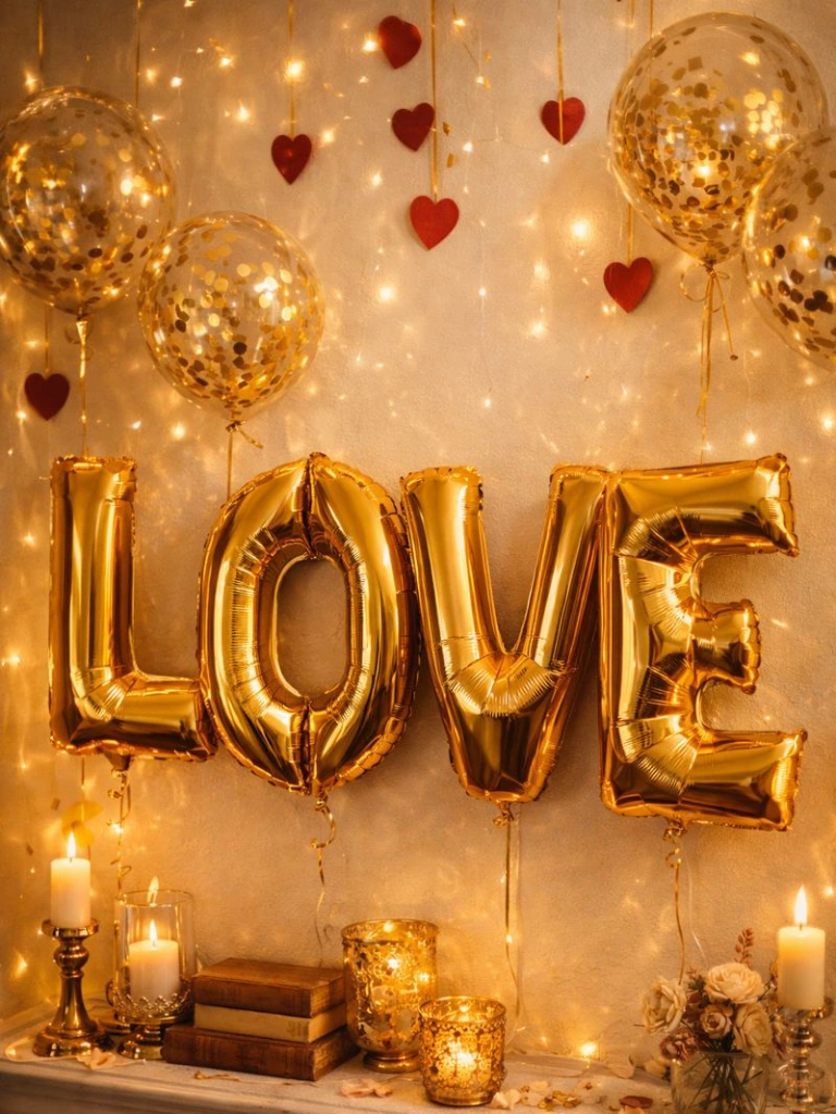 14. Gold Foil Letter Balloons Spelling LOVE