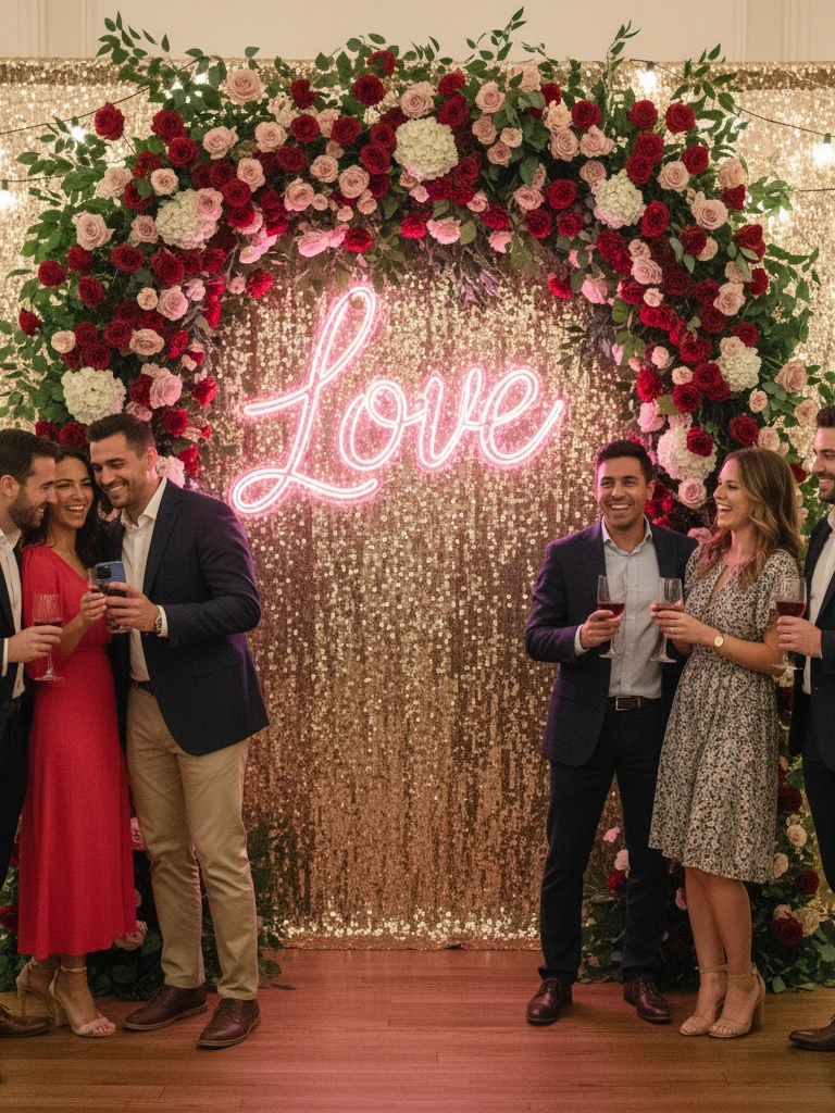 35 Valentine's Day Restaurant Decor Ideas for Romantic & Perfect Dinner Setting 14 14. Photo Walls for Couples Picture Opportunities