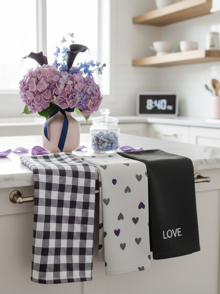 14. Valentine Themed Dish Towels and Linens