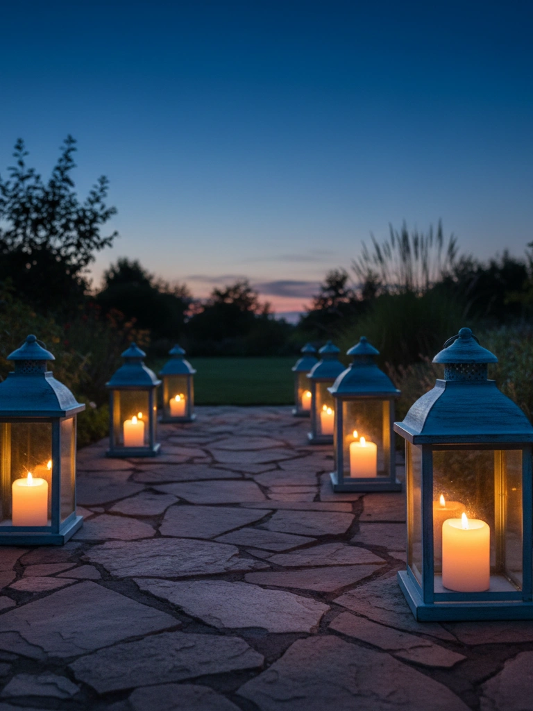 15. Blue Lantern Pathway Lighting