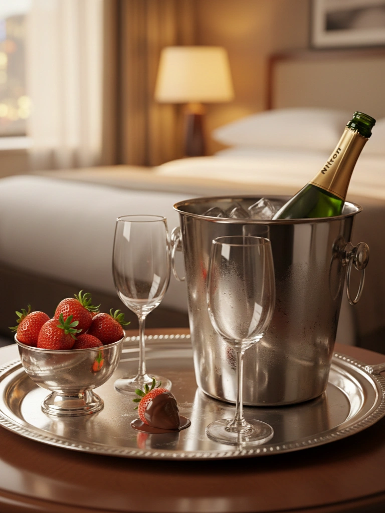 15. Champagne and Strawberries Setup on a Tray