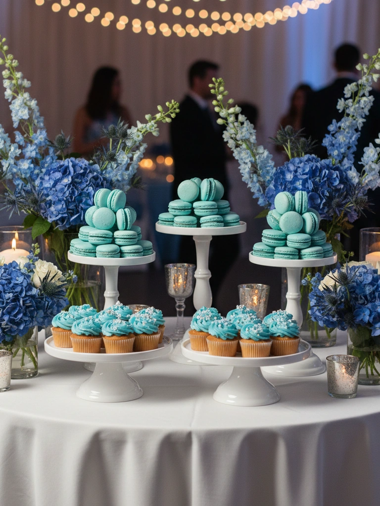 16. Blue Dessert Table Setup for Parties