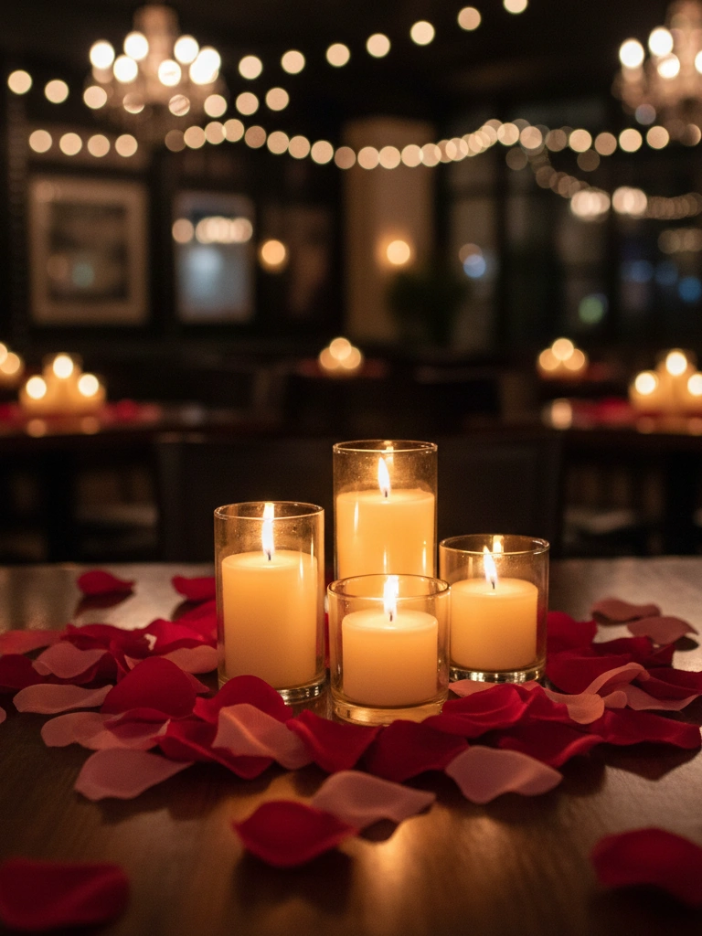 35 Valentine's Day Restaurant Decor Ideas for Romantic & Perfect Dinner Setting 16 16. Scented Candle Clusters on Tables