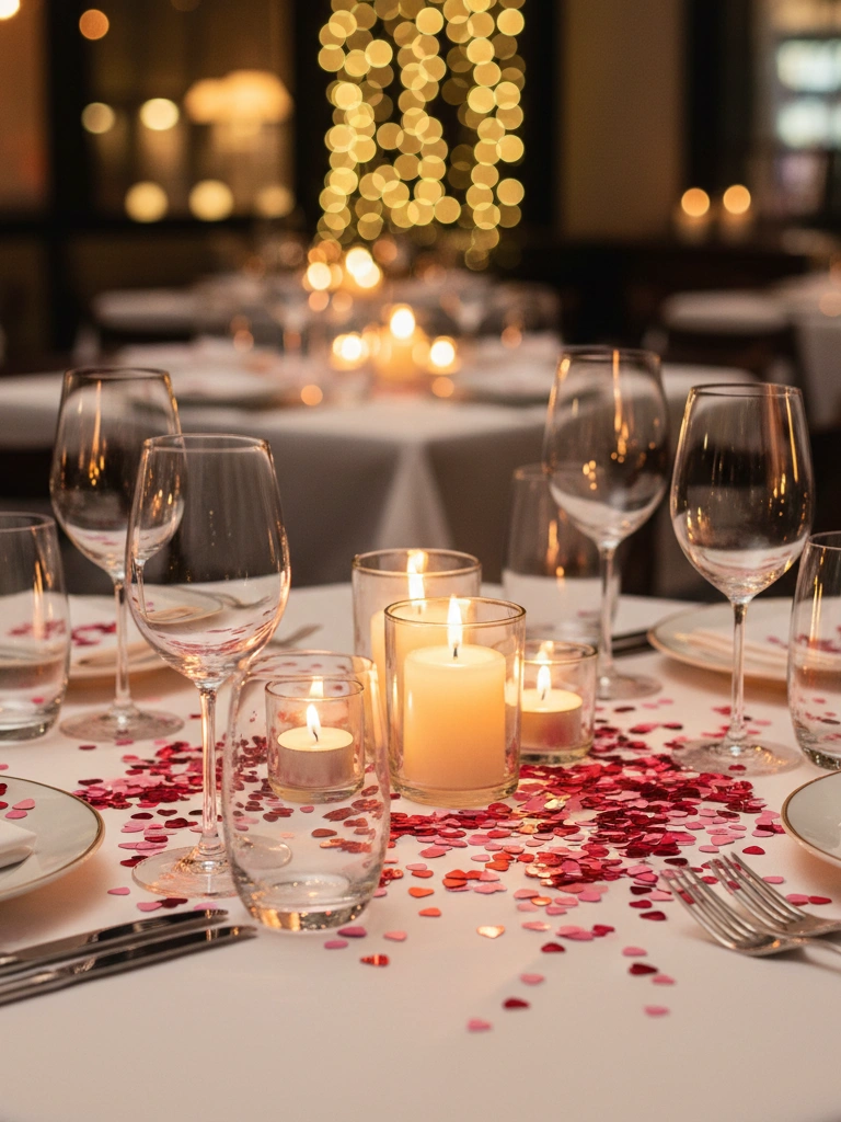 35 Valentine's Day Restaurant Decor Ideas for Romantic & Perfect Dinner Setting 17 17. Heart Shaped Confetti for Table Decor