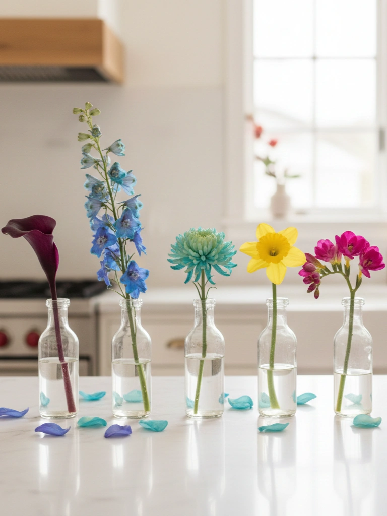 17. Mini Bud Vases in a Row With Single Stems