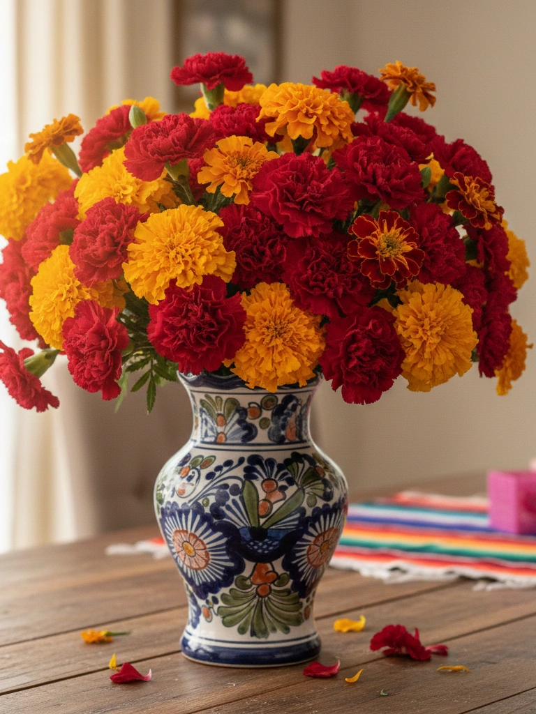 17. Red Carnation and Marigold Arrangements