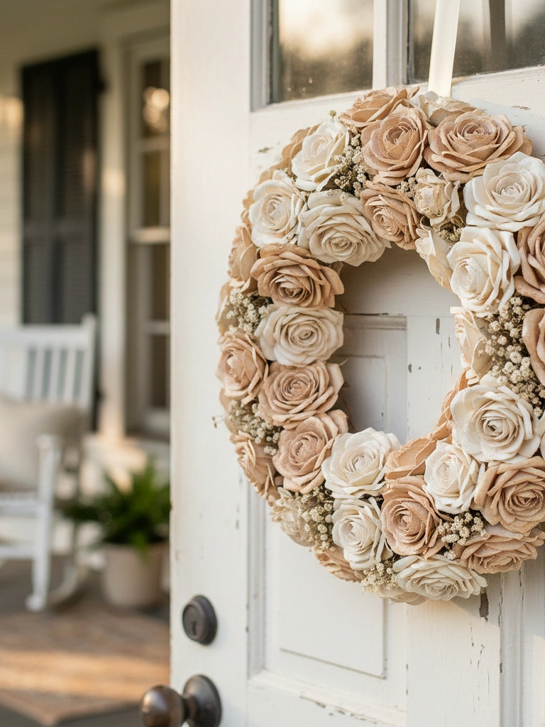 18. Coffee Stained Paper Rose Wreath