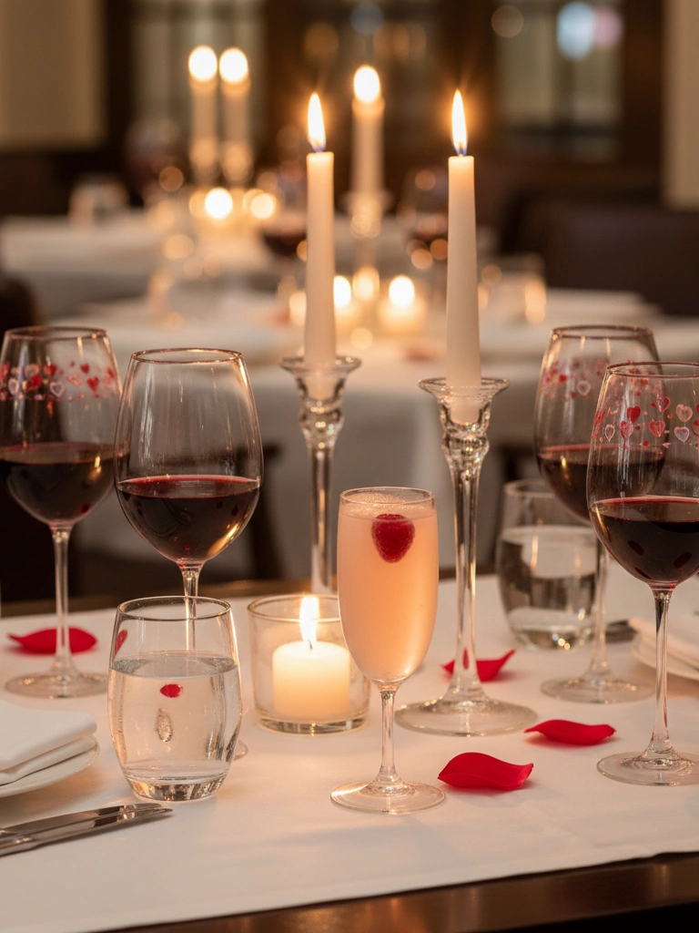 35 Valentine's Day Restaurant Decor Ideas for Romantic & Perfect Dinner Setting 18 18. Elegant Glassware with Red and Pink Accents