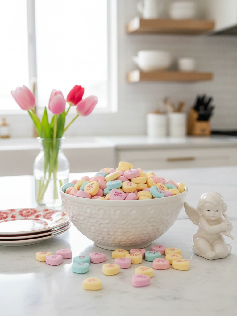 18. Scattered Conversation Hearts in a Decorative Bowl