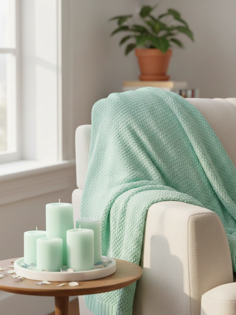 18. Soft Pink Blanket and Candle Setup