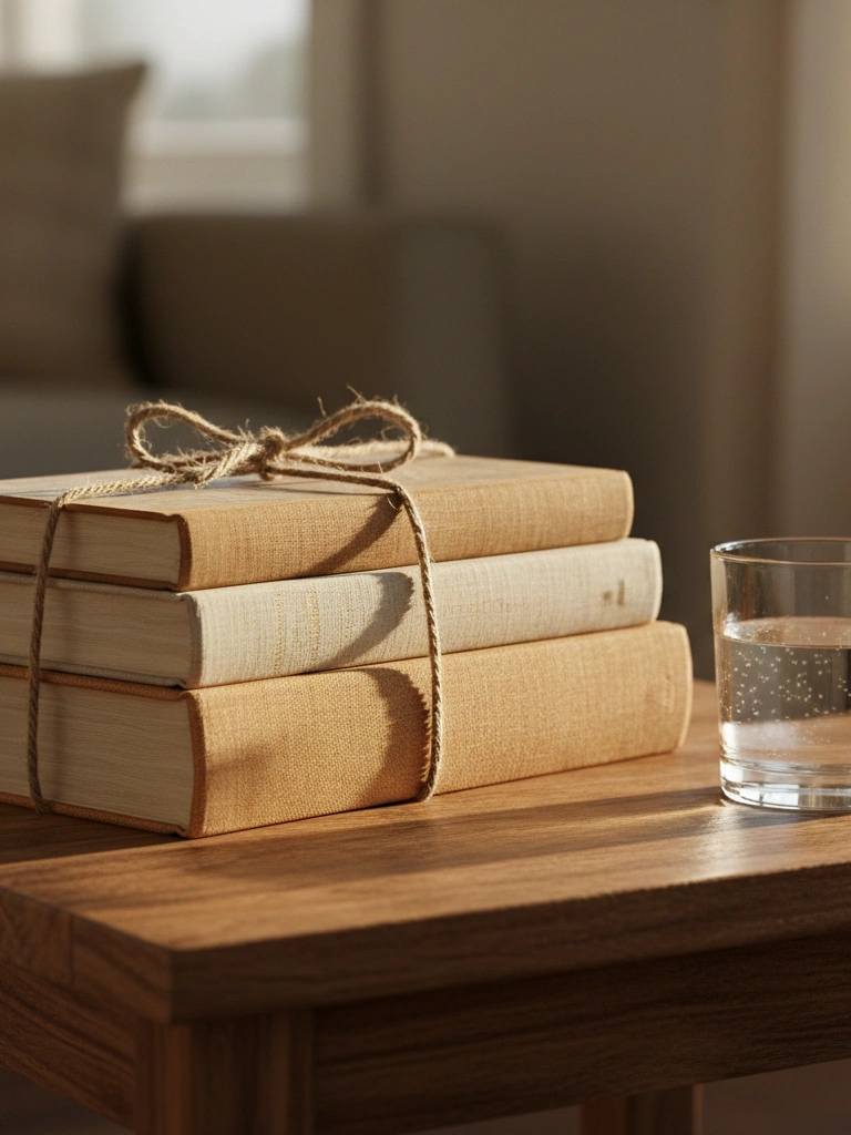 18. Stacked Antique Books in Neutral Bindings