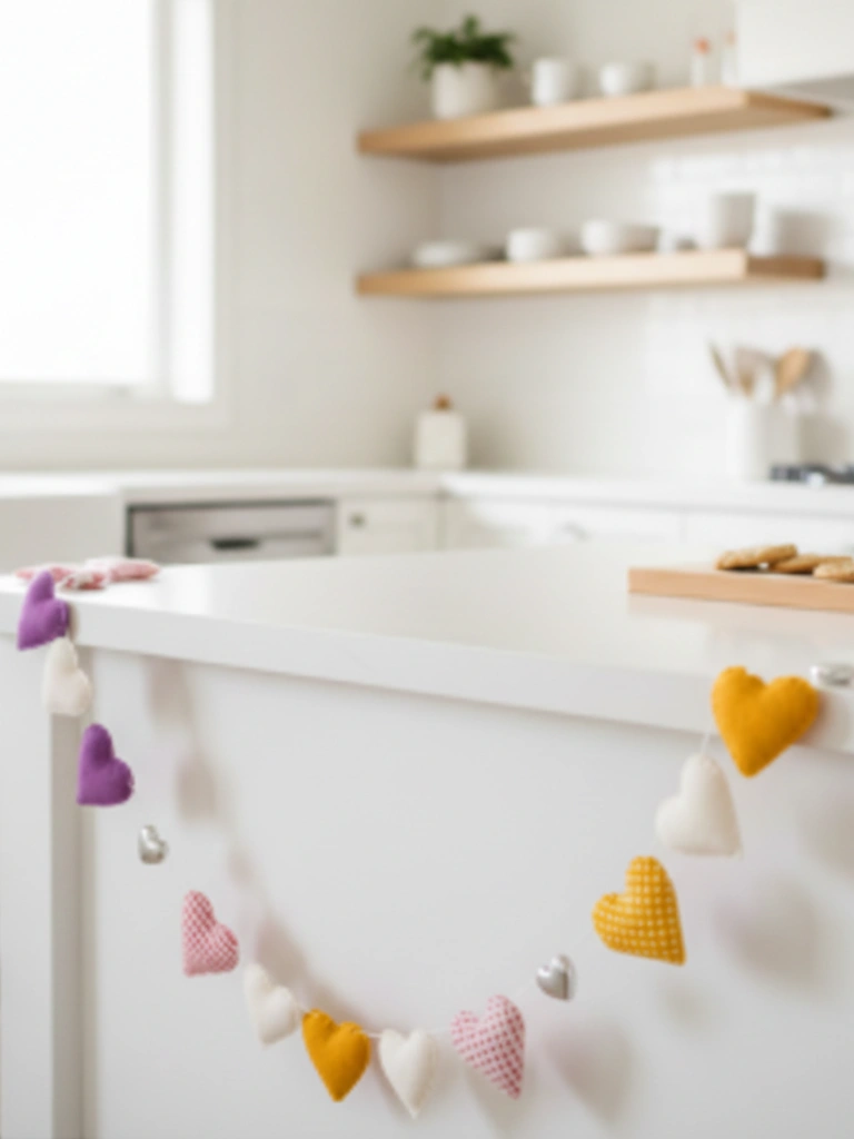 19. Heart Garland Draped Along the Island Edge