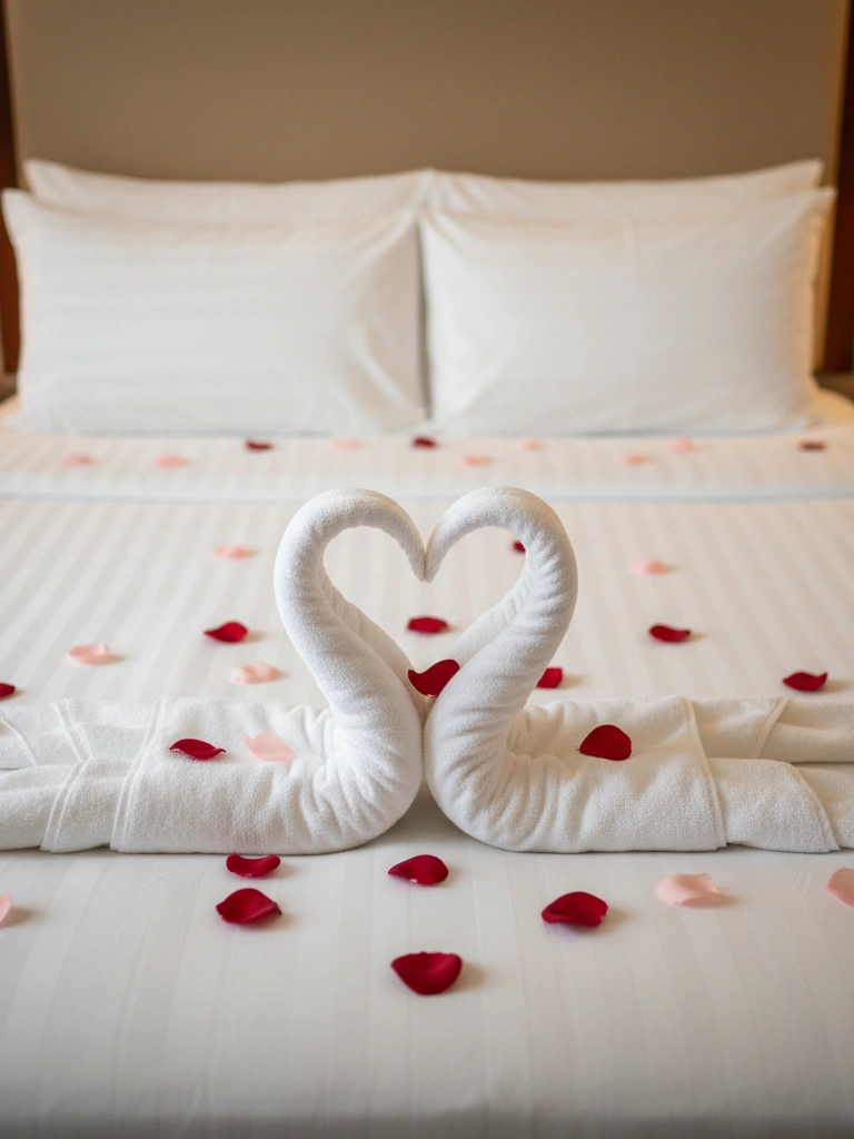 19. Heart Shaped Towel Art on the Bedspread