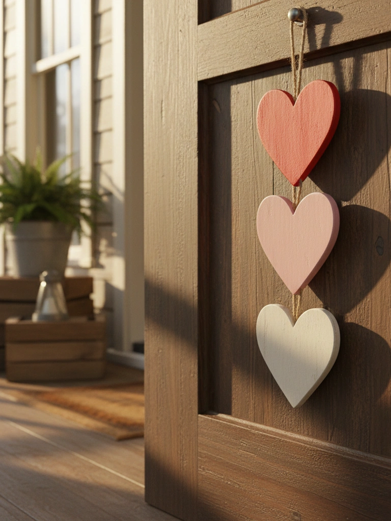 19. Painted Wooden Heart Trio