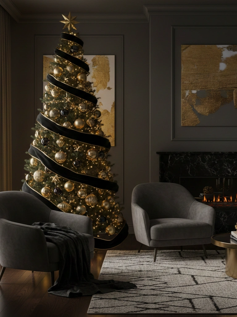2. Black and Gold Glamorous Tree Theme