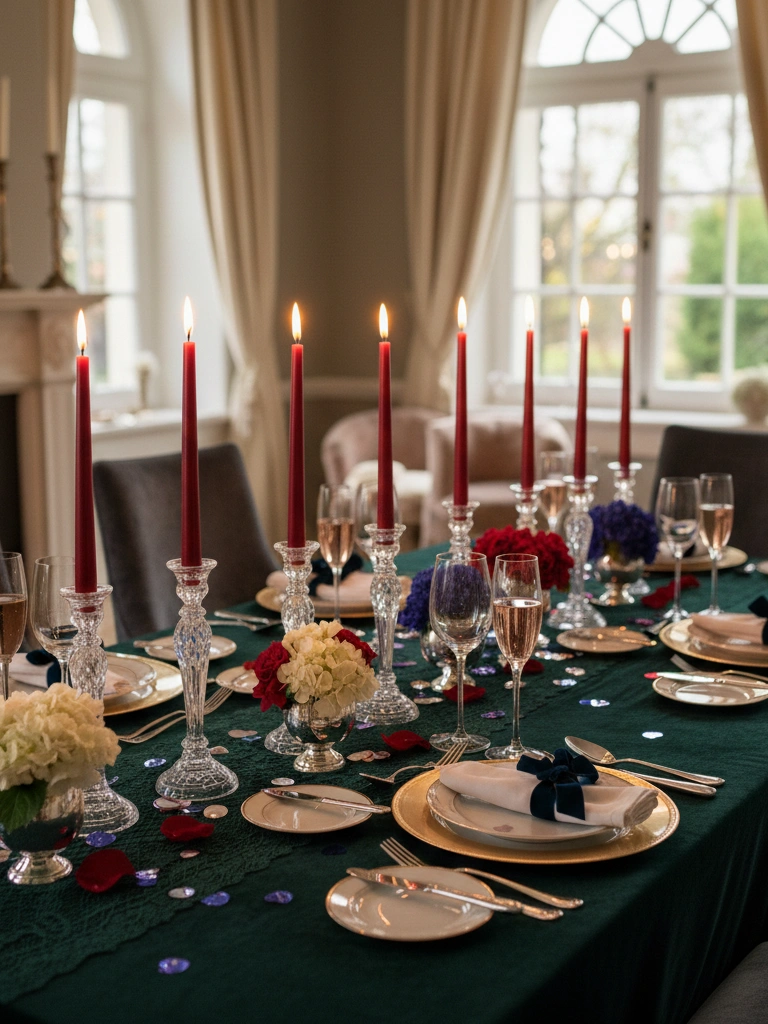 2. Gold Taper Candles in Crystal Holders