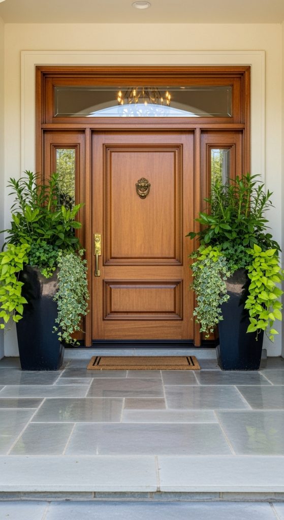 2. Matching Planters by the Entry