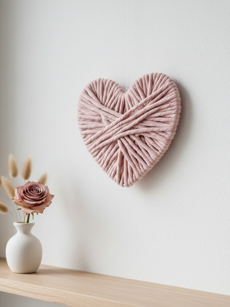 2. Minimal Yarn Wrapped Heart Hoop Neutral or Blush