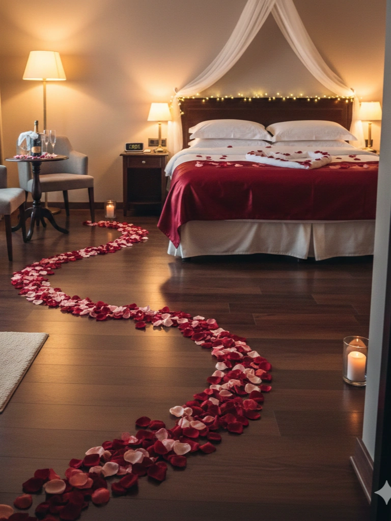 2. Rose Petal Pathway Leading to the Bed
