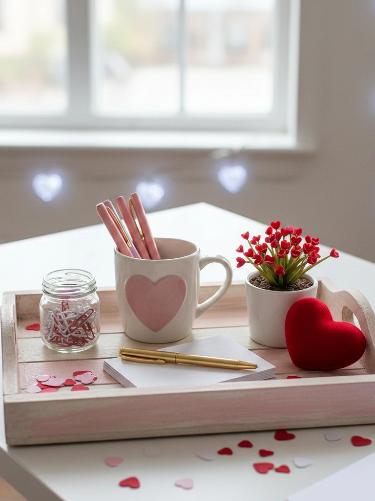 2. Simple Valentine Desk Tray for Pens Notes and Essentials