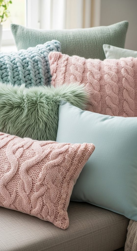 2. Soft Pastel Accent Pillows