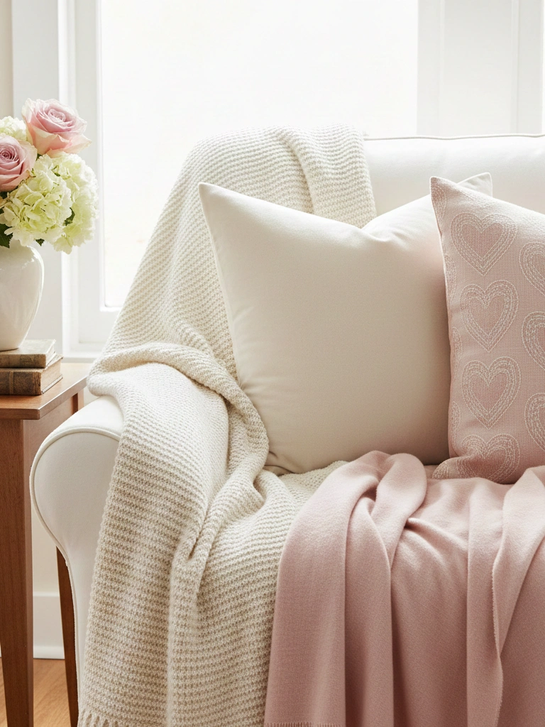 26 Beautiful Valentines Day House Decor Ideas You’ll Love 2 2. Swap winter textiles for blush cream layers throws pillow covers