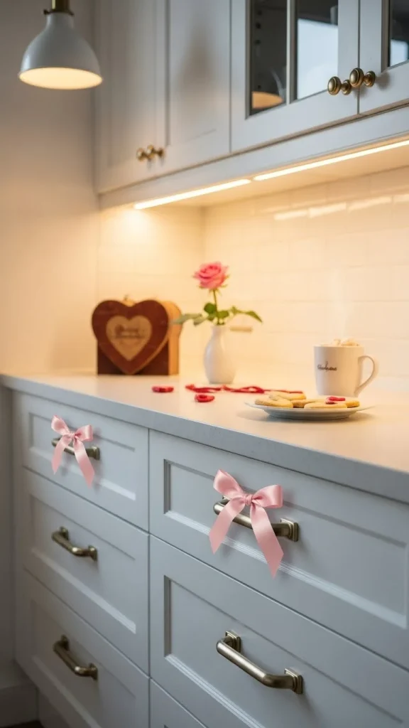 25 Valentine’s Kitchen Decor Ideas That Feel Sweet and Cozy 20 20. Drawer Pull Ribbon Detail