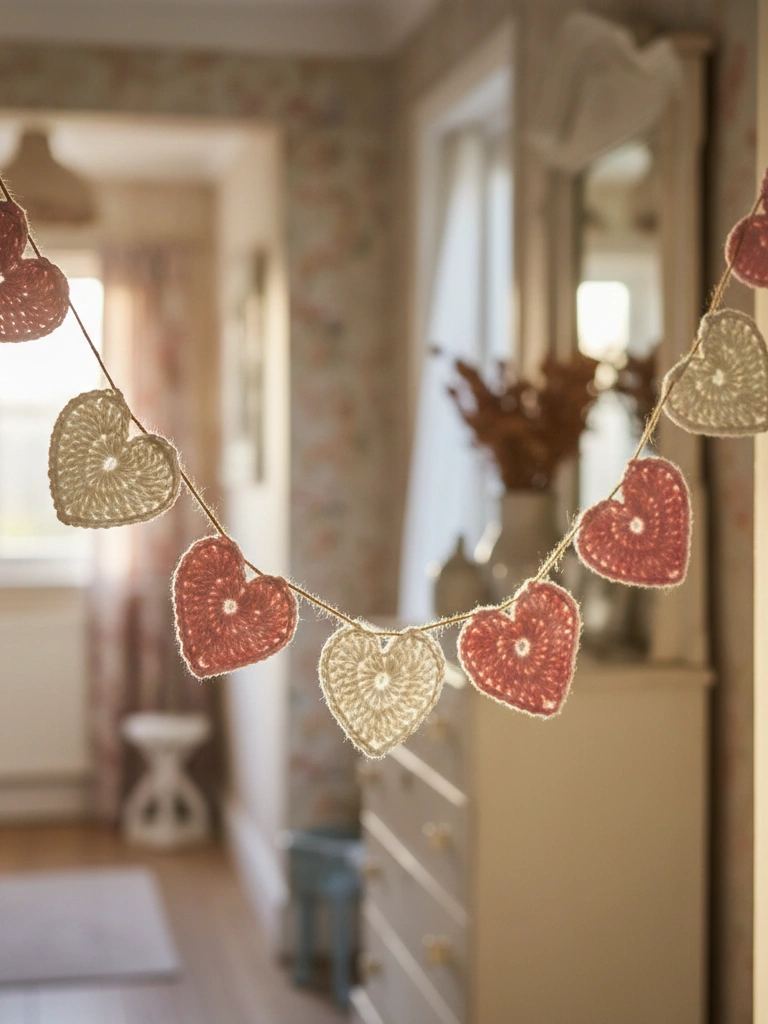 21. Crochet Heart Bunting for the Doorway