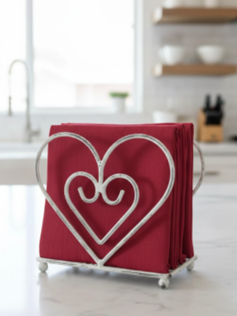 21. Heart Napkin Holder With Pink Linen Napkins