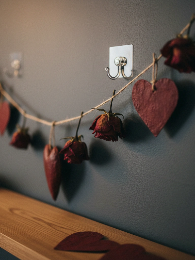 21. Renter friendly removable hooks for garlands and hanging hearts
