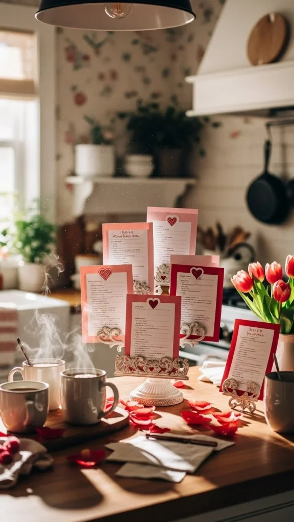25 Valentine’s Kitchen Decor Ideas That Feel Sweet and Cozy 22 22. Handwritten Recipe Cards Decor