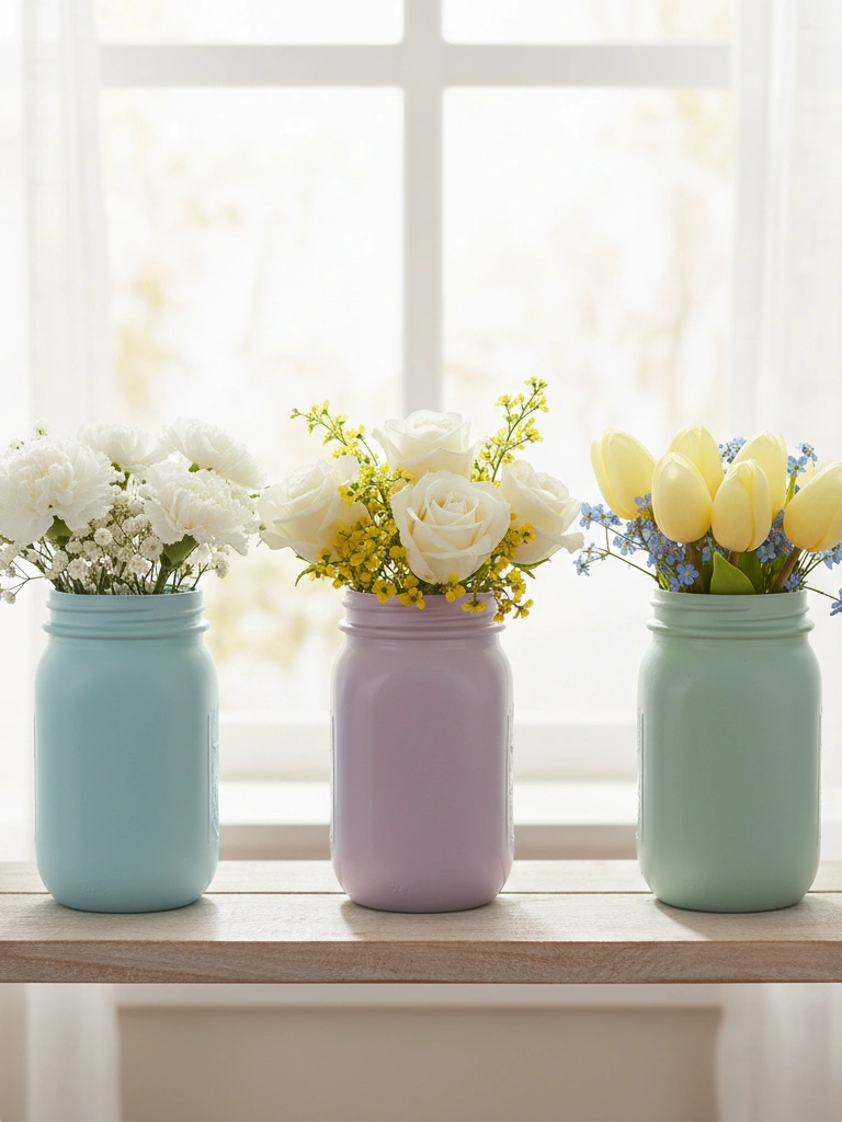 22. Painted Pastel Mason Jar Vases
