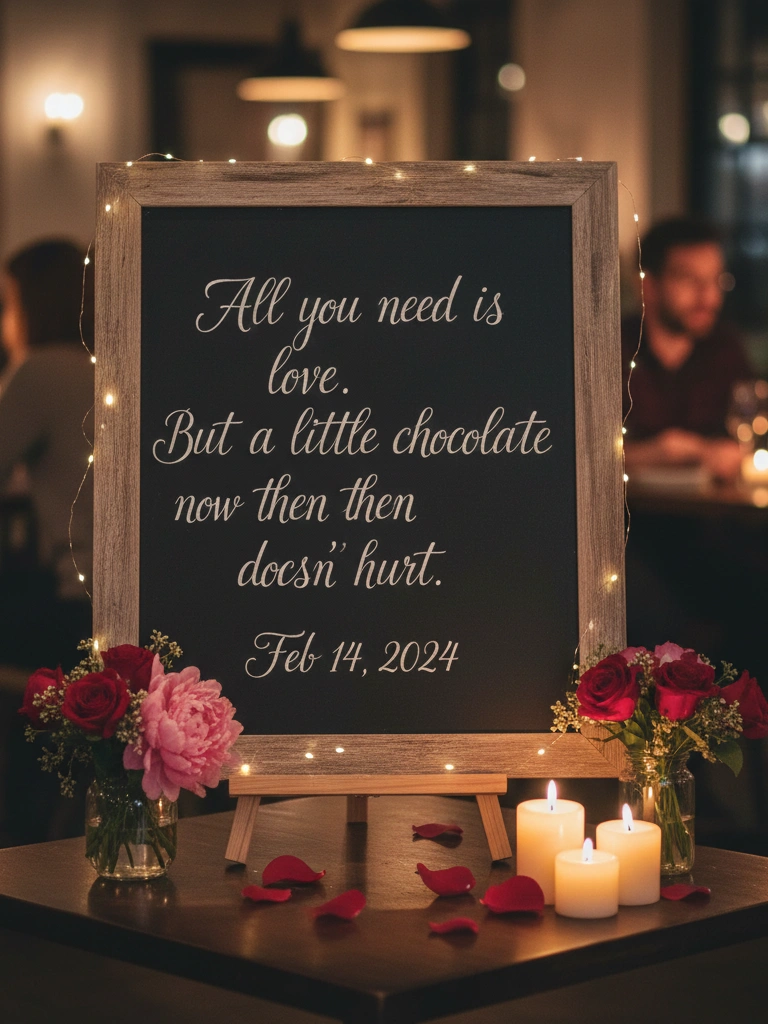 35 Valentine's Day Restaurant Decor Ideas for Romantic & Perfect Dinner Setting 22 22. Romantic Quote Chalkboards for Wall Decor