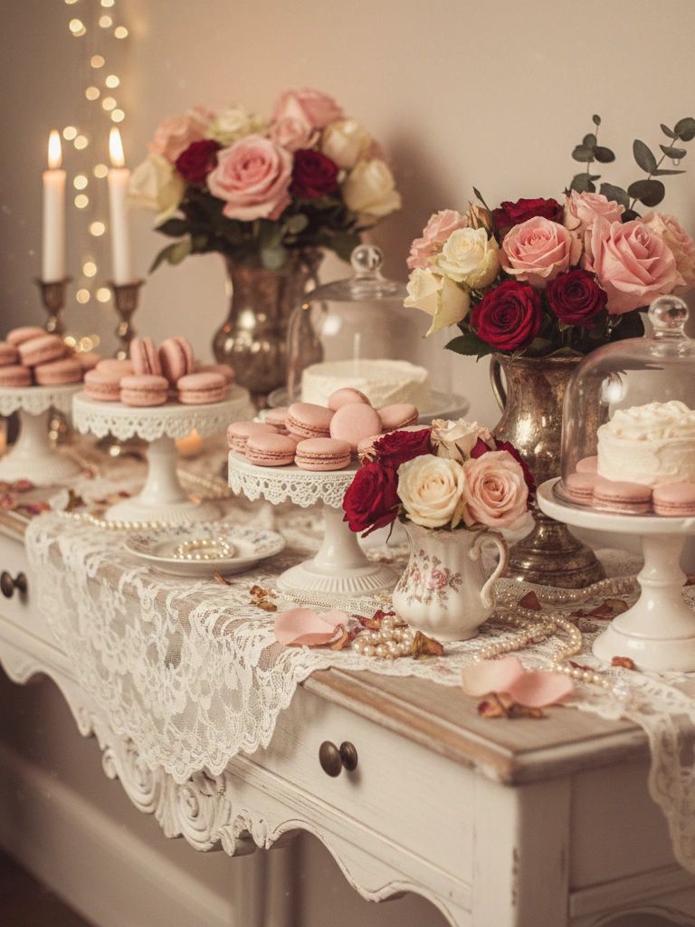 22. Romantic Shabby Chic Dessert Table Setup