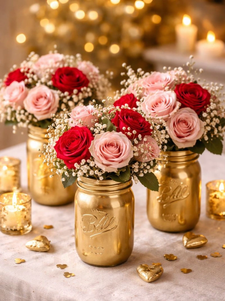 25. Gold Spray Painted Mason Jar Vases