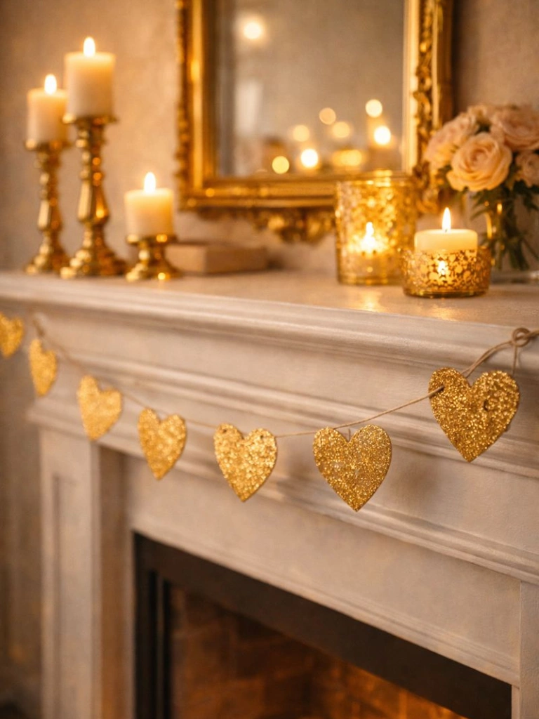 26. Gold Glitter Heart Garland