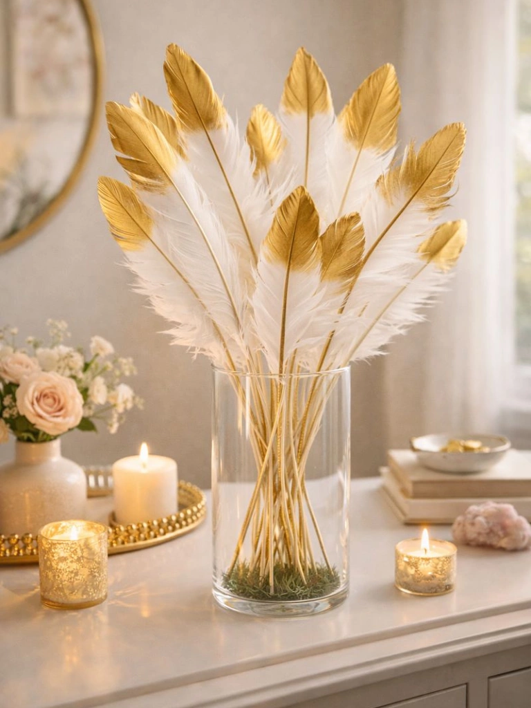 27. Gold Dipped Feathers in a Vase