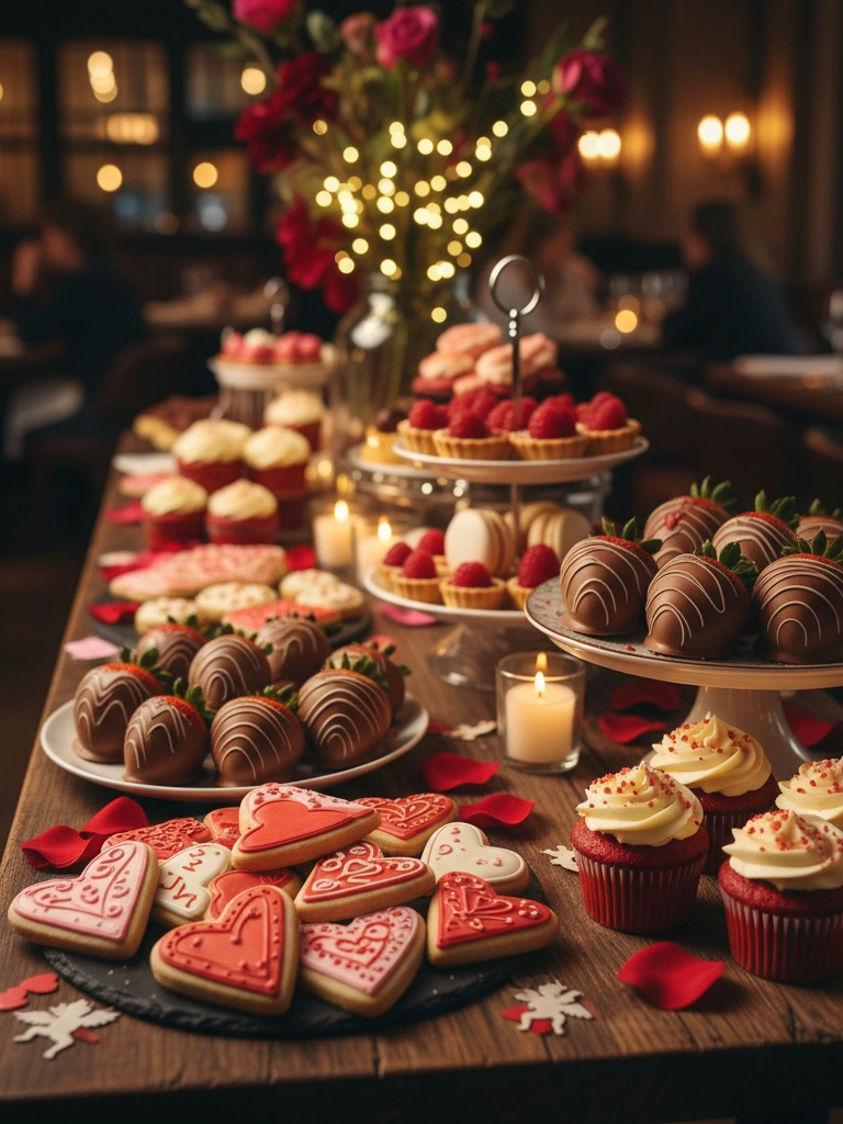 35 Valentine's Day Restaurant Decor Ideas for Romantic & Perfect Dinner Setting 28 28. Dessert Bars with Themed Valentines Treats