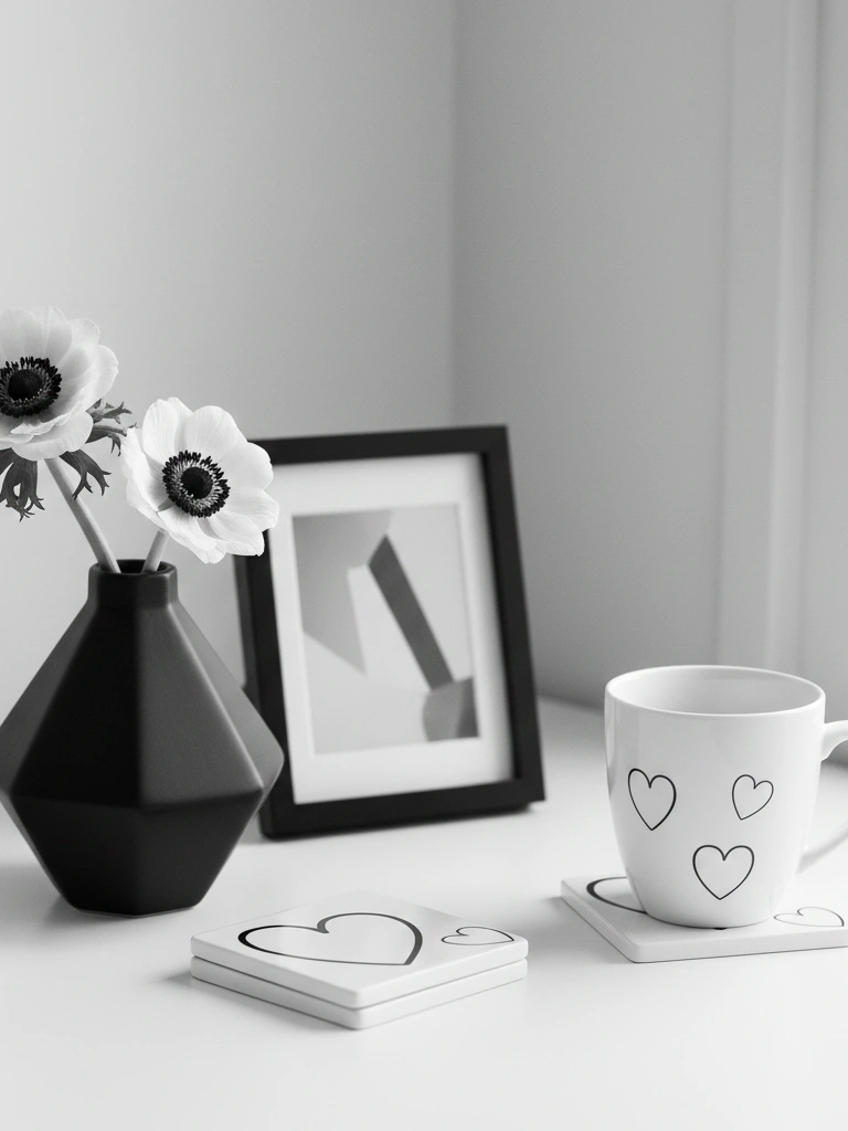28. Modern Black and White Valentine Office Styling