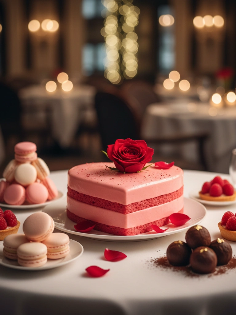 35 Valentine's Day Restaurant Decor Ideas for Romantic & Perfect Dinner Setting 29 29. Heart Shaped Cake and Dessert Displays