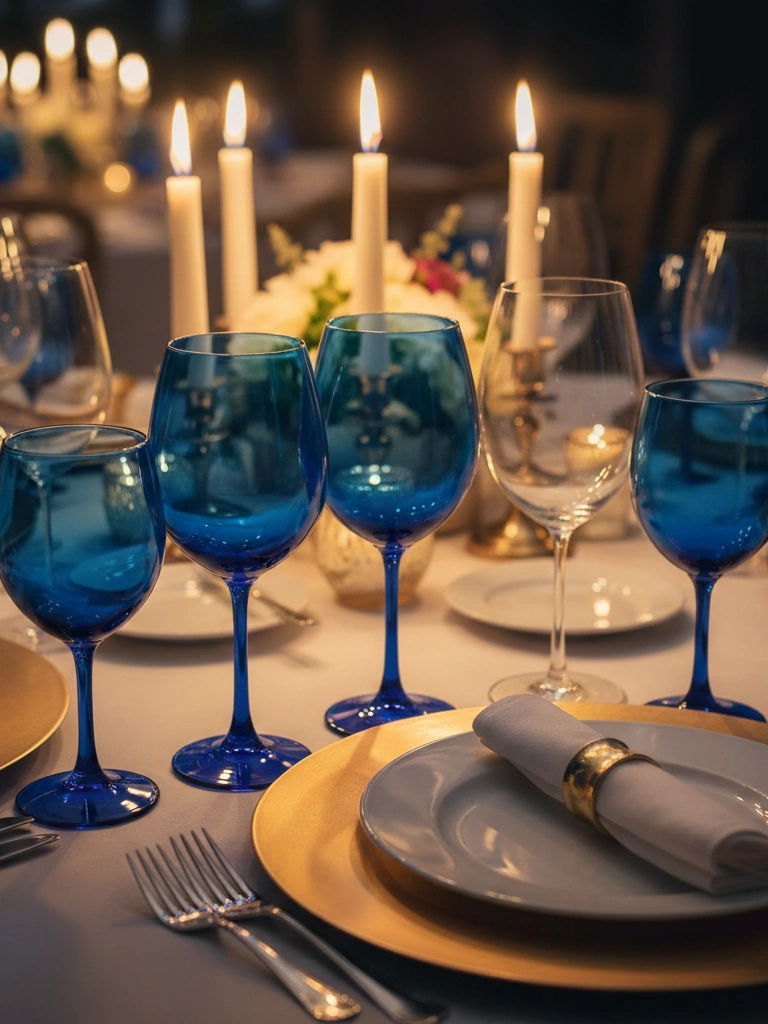 3. Cobalt Blue Glassware for Romantic Dinners
