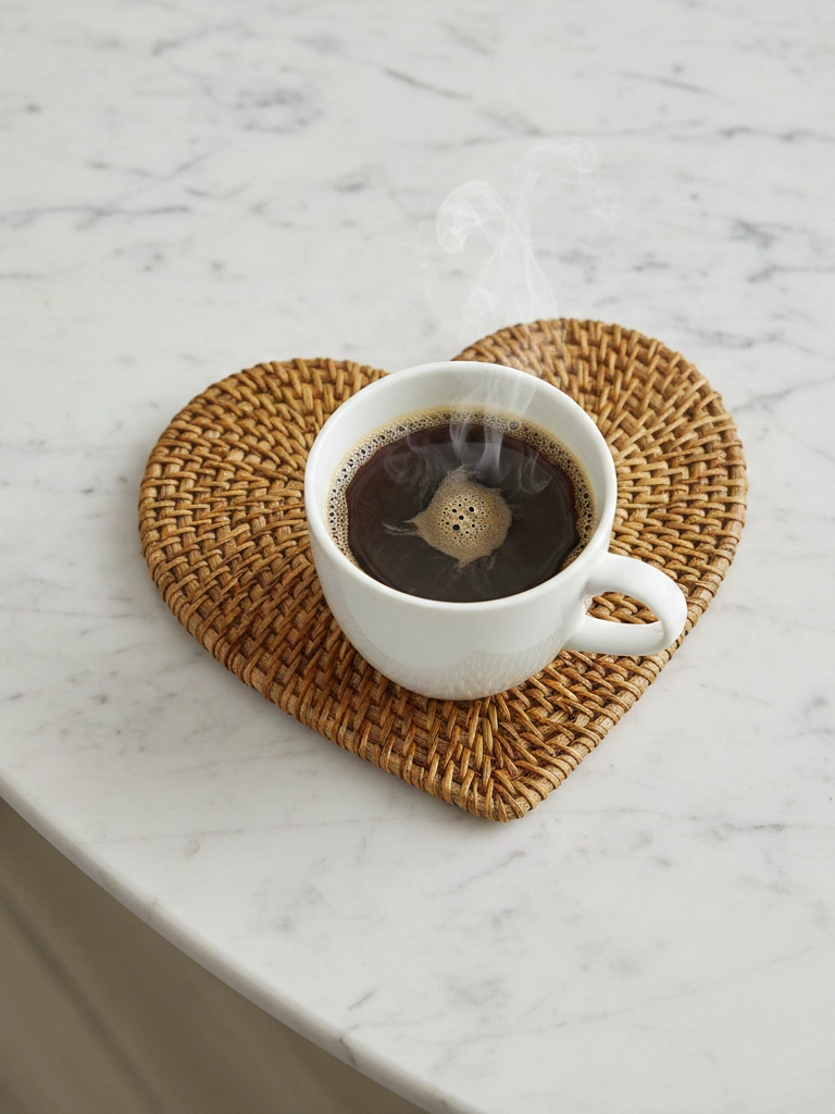 3. Heart Shaped Rattan Coasters for Your Coffee Ritual