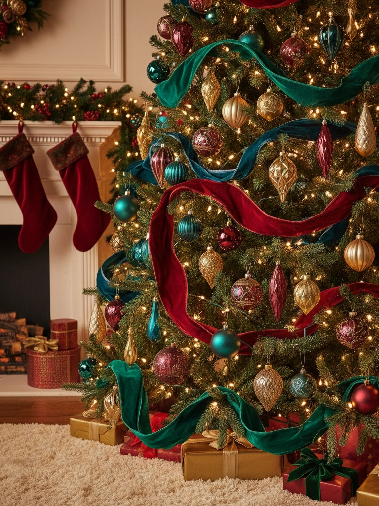 3. Jewel Toned Velvet Ribbon Tree Styling