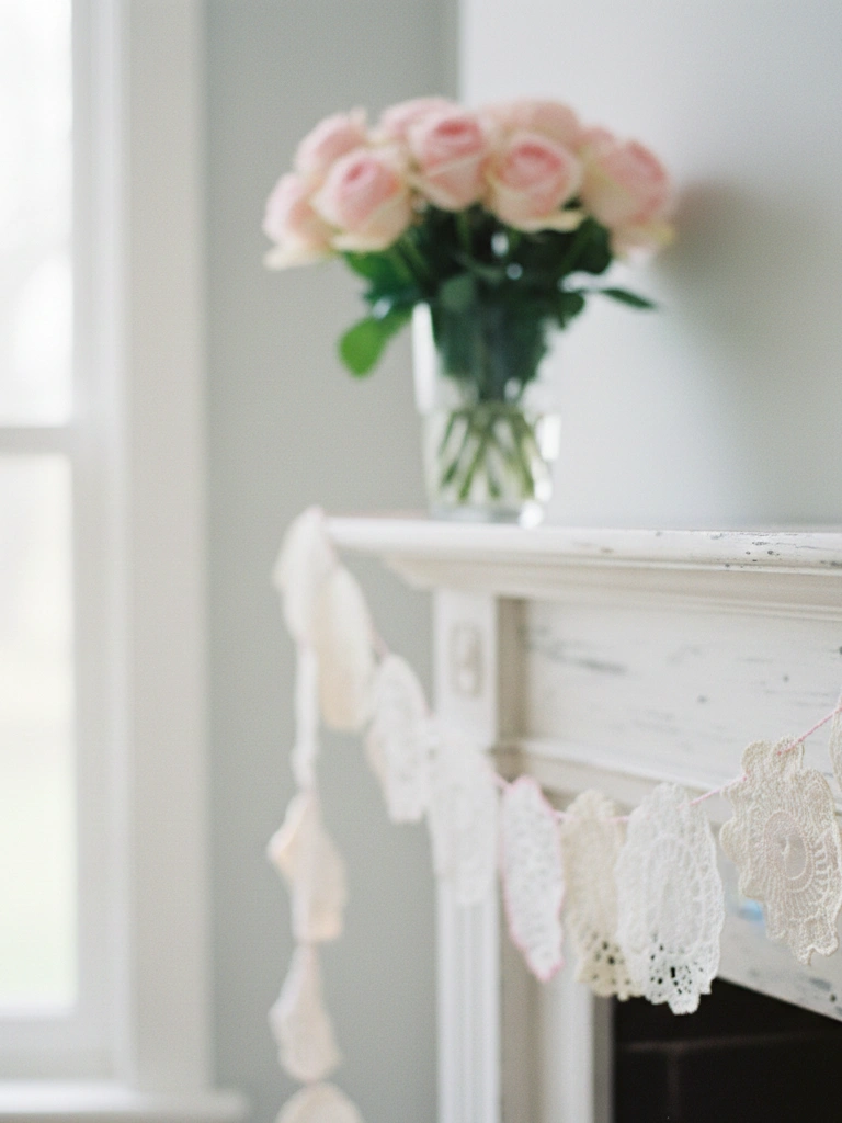 3. Lace Doily Garland Draped Across the Mantel