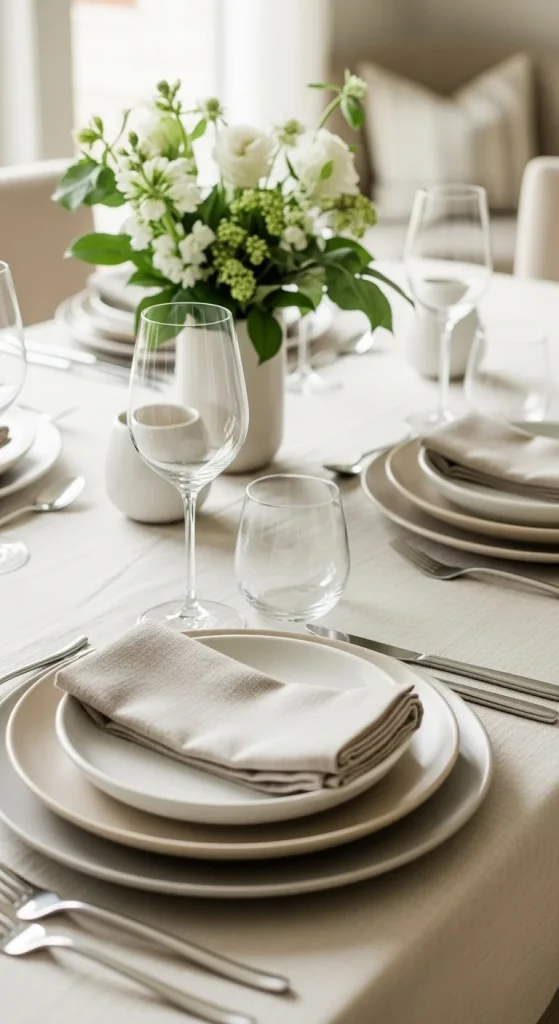 3. Layered Neutral Place Settings