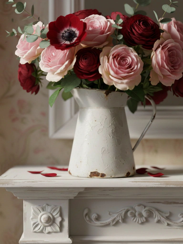 4. Antique Rose Arrangement in a Weathered Pitcher