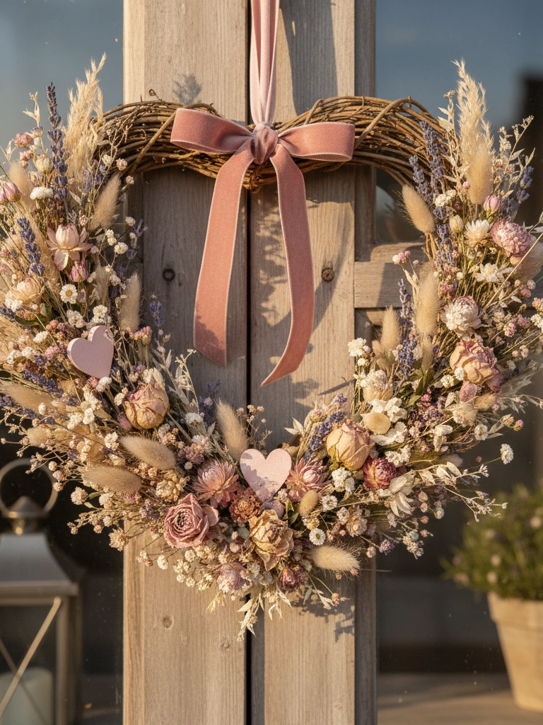 4. Dried Floral Heart Wreath Muted Romantic
